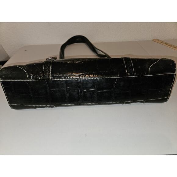 Brighton Black Croco Embossed Leather Satchel Shoulder Handbag 15x8x3 - Picture 5 of 16